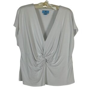 CeCe White Twist Front V Neck Dolman Sleeve Knit Top Women Size L